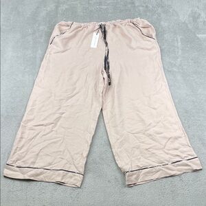 NEW Unsubscribed L 100% Silk Blush Pink Wide Leg Elastic Waist Pajama Pants